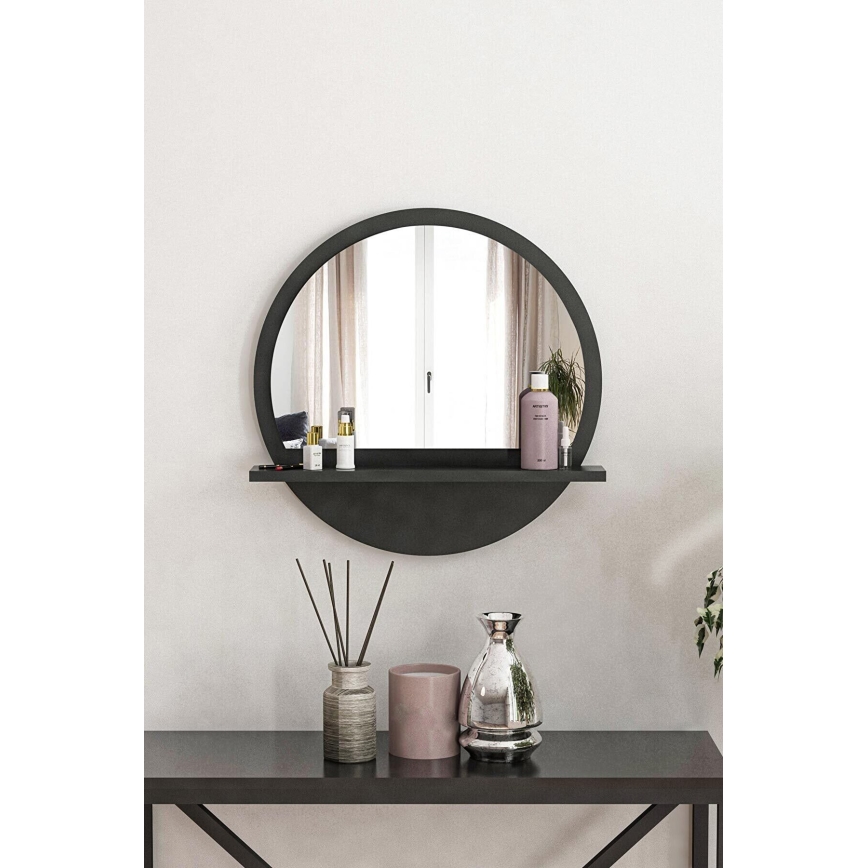 Miroir mural avec une étagère 45x45 cm noir