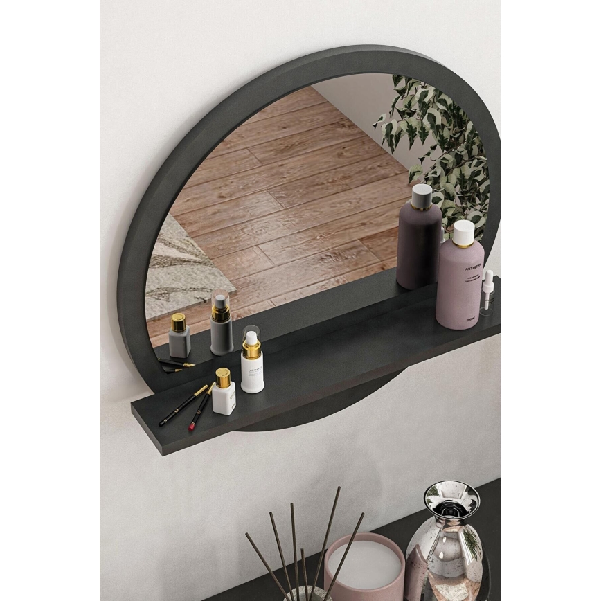 Miroir mural avec une étagère 45x45 cm noir
