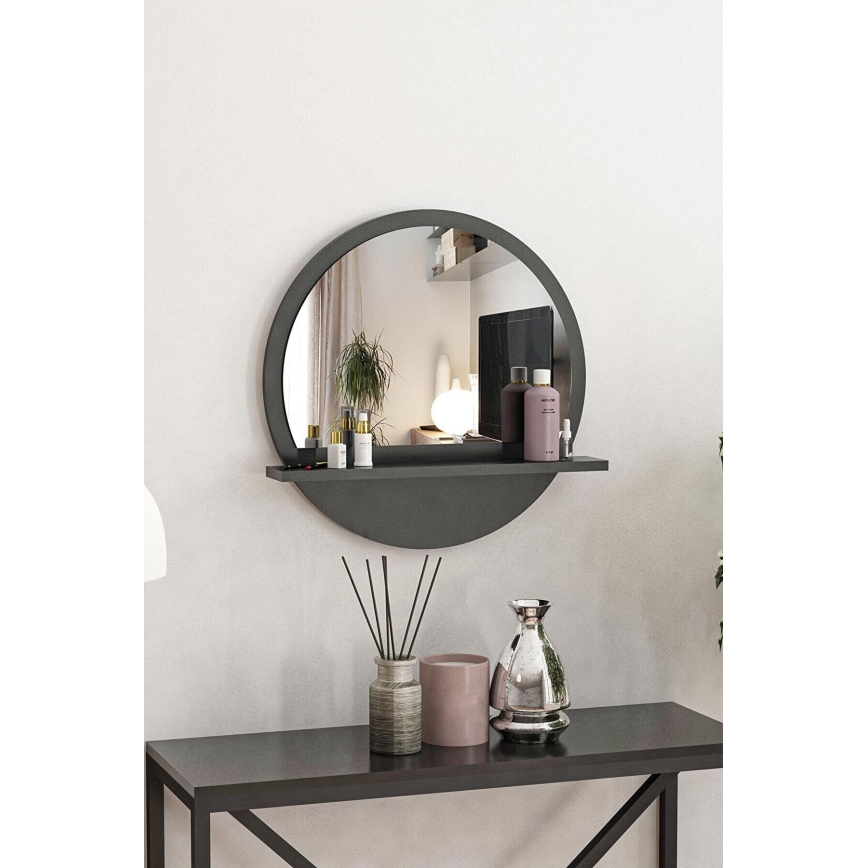 Miroir mural avec une étagère 45x45 cm noir