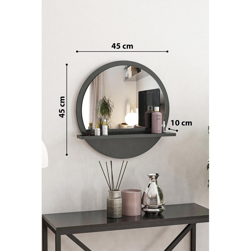 Miroir mural avec une étagère 45x45 cm noir