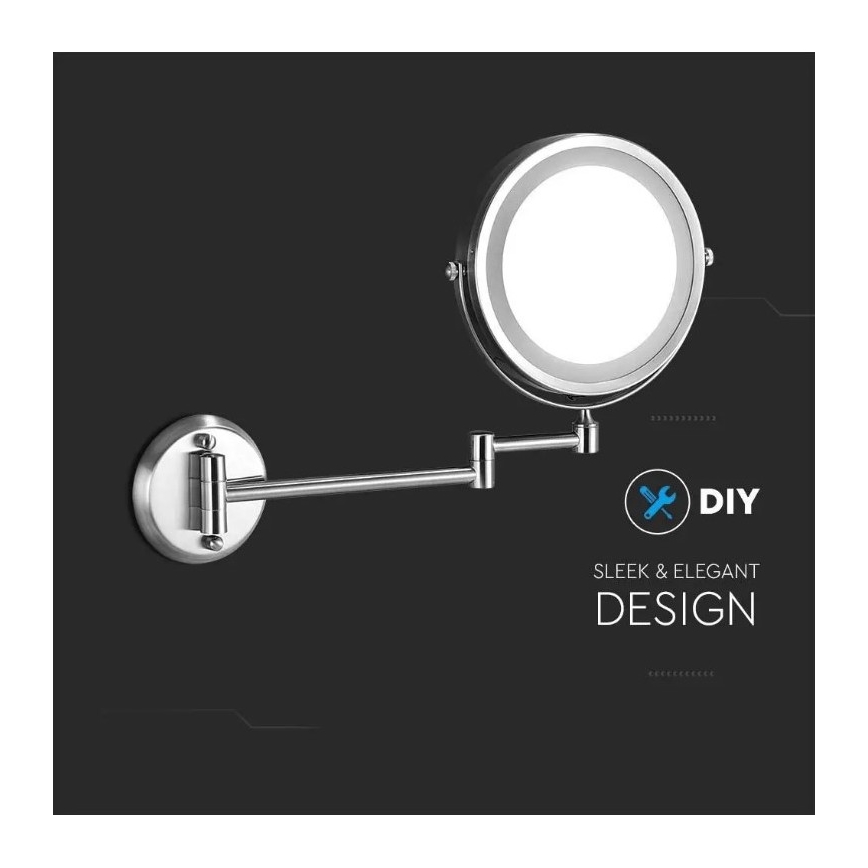 Miroir mural de maquillage LED/3W/6V 4xAA IP44