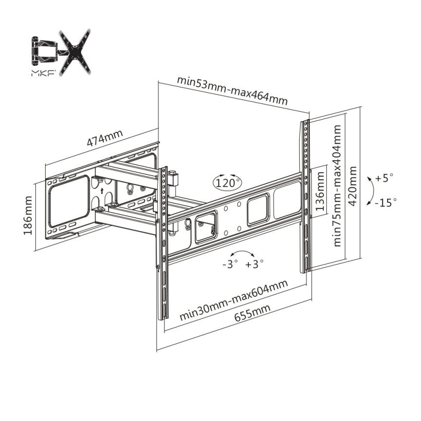 MK FLORIA MKF-17DP641 - Wandhouder voor TV met gewricht 80" zwart