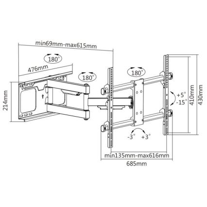MK FLORIA MKF-20DP646 - Wandhouder voor TV met gewricht 80" zwart