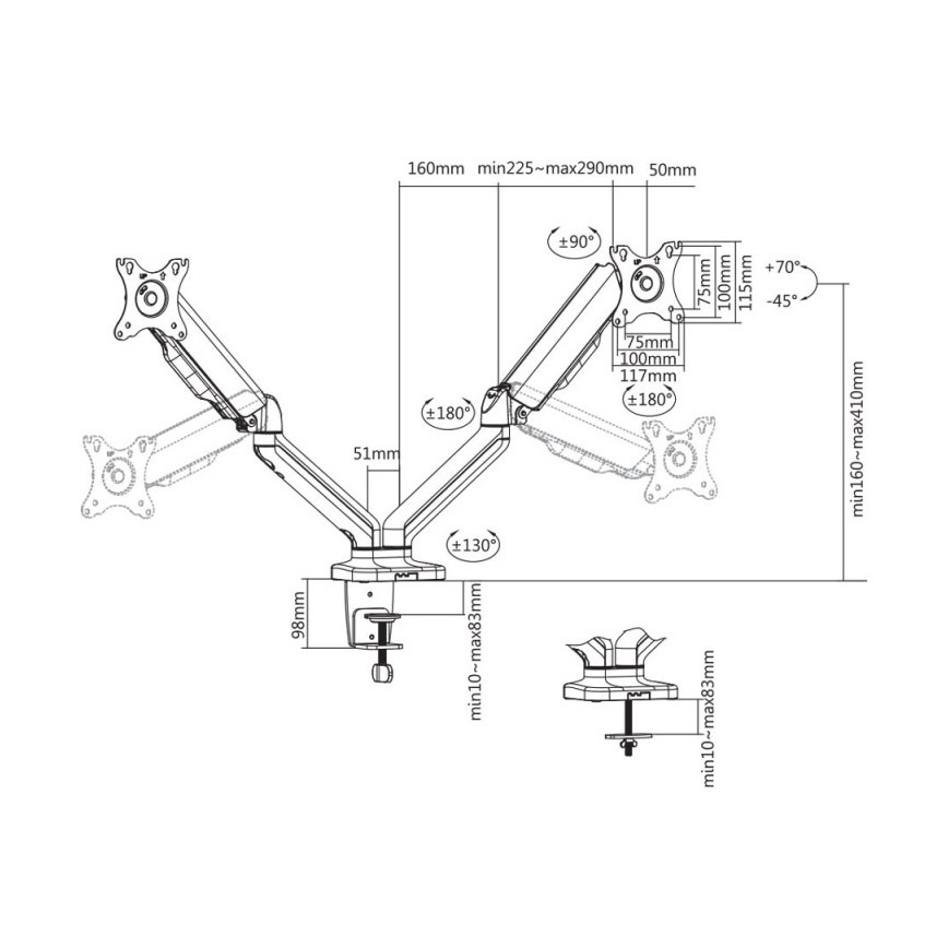 MK FLORIA MKF-21DP113S2 - Verstelbare monitorarm voor twee 32 monitoren, zwart