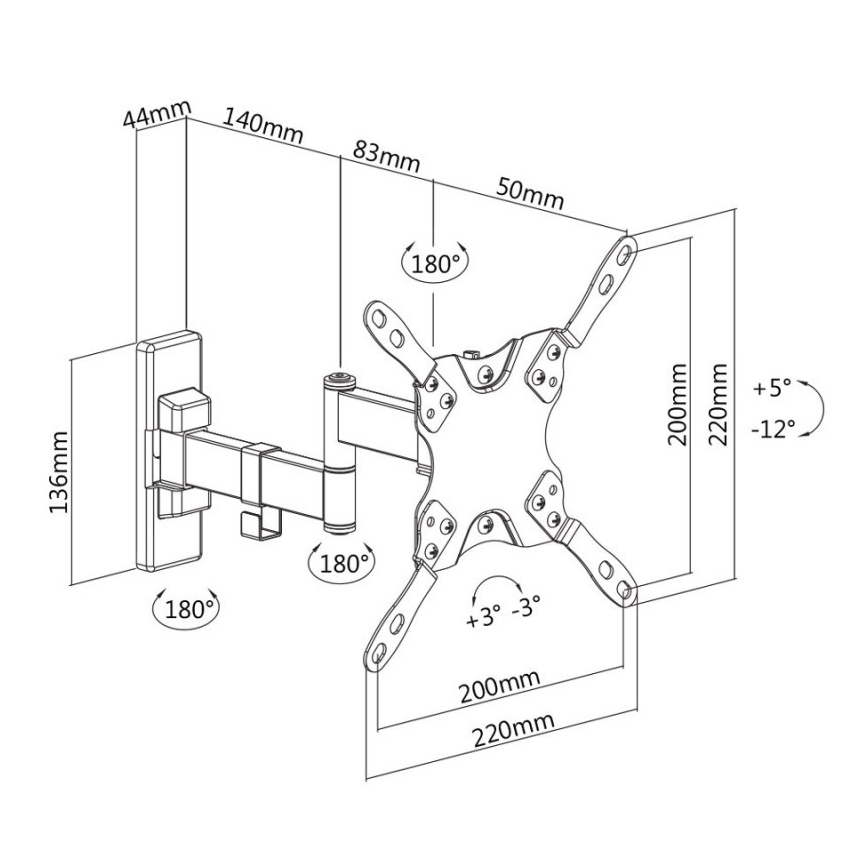MK FLORIA MKF-21DP224 - Support mural pour TV avec joint 46" noir