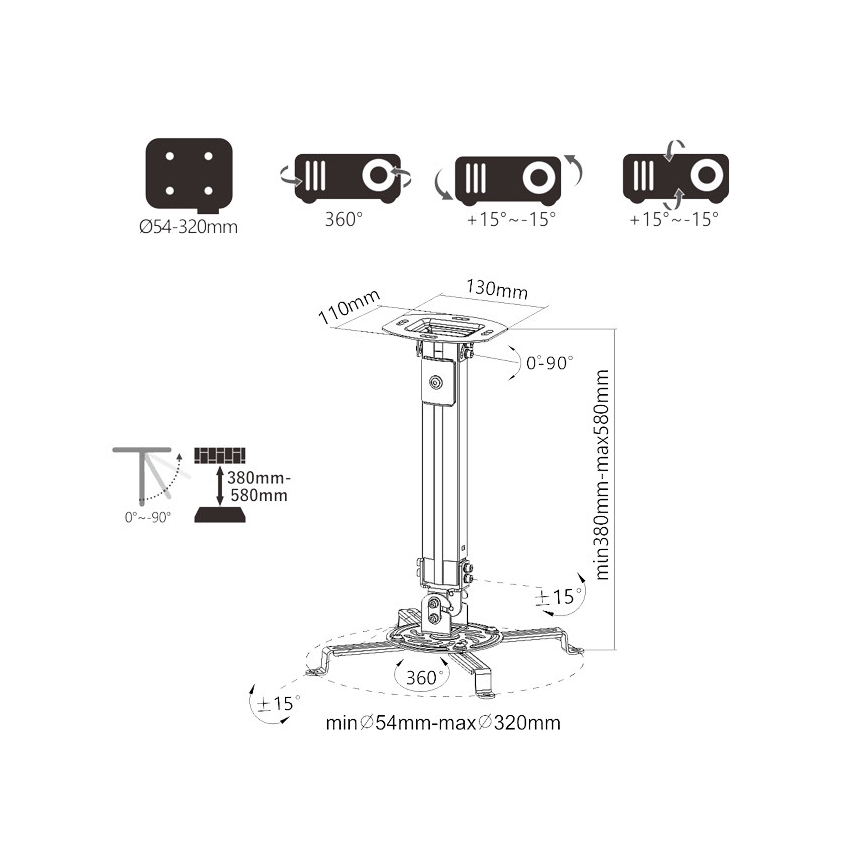 MK FLORIA Superior SUPSTV013 - Support de projecteur pour plafond, noir