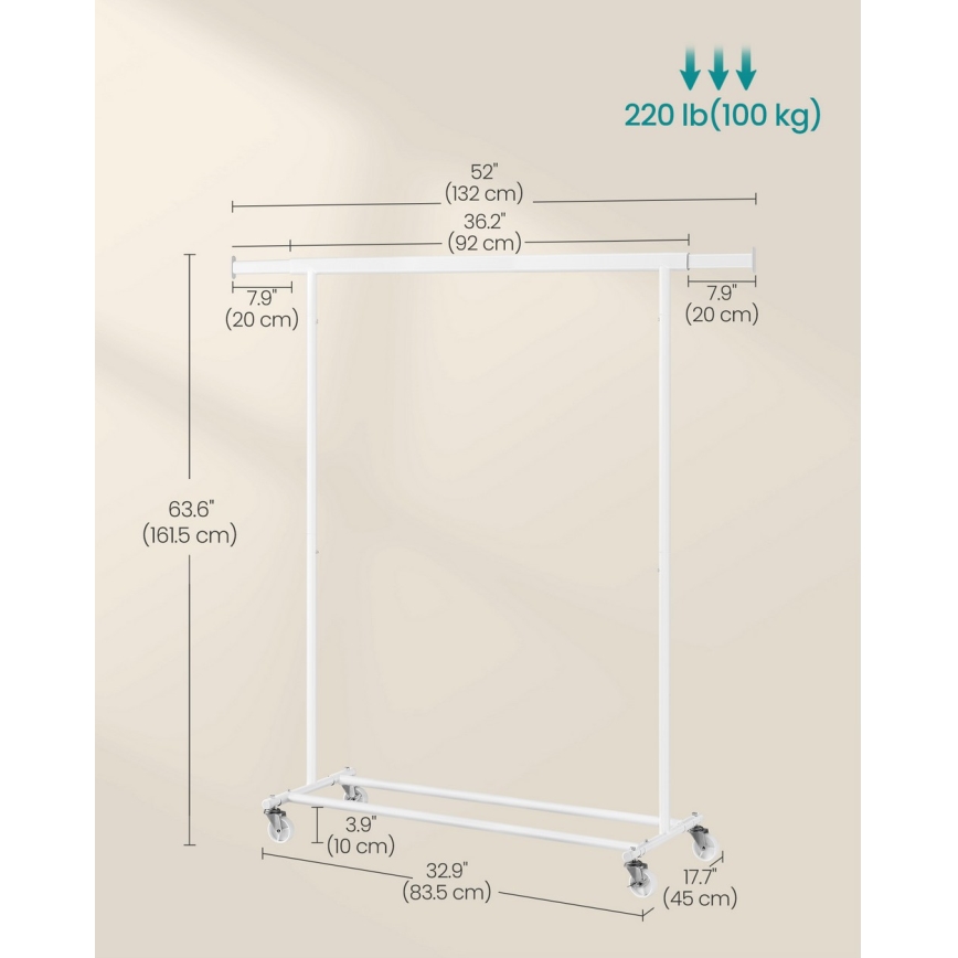 Mobiele staande kapstok LINEA wit