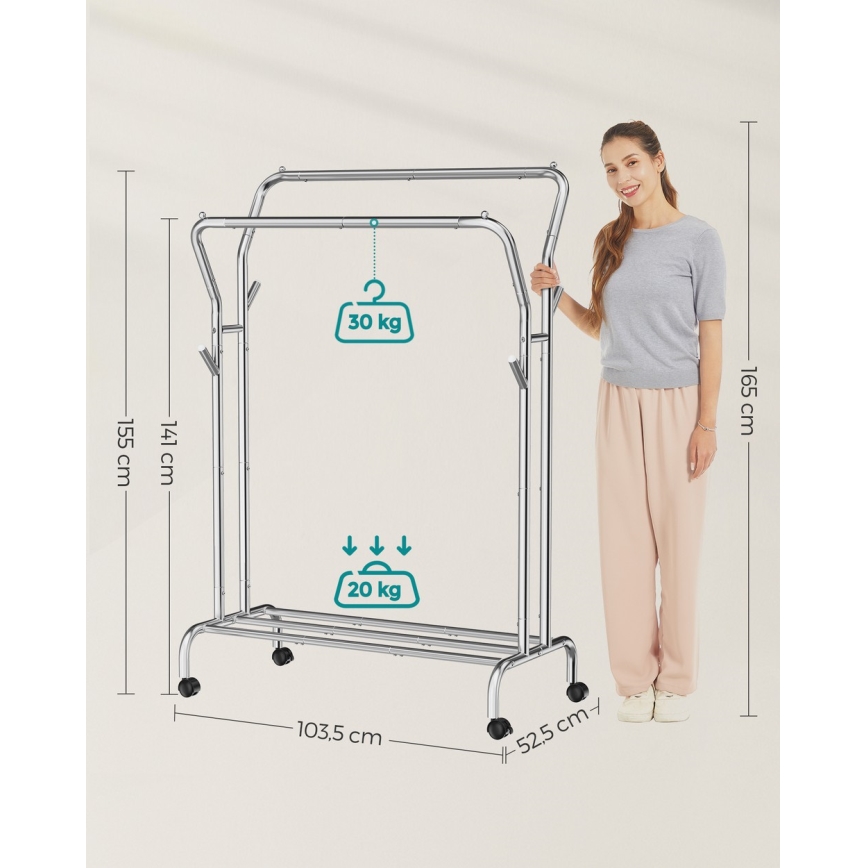 Mobiele staande kapstok LINEA, zilver