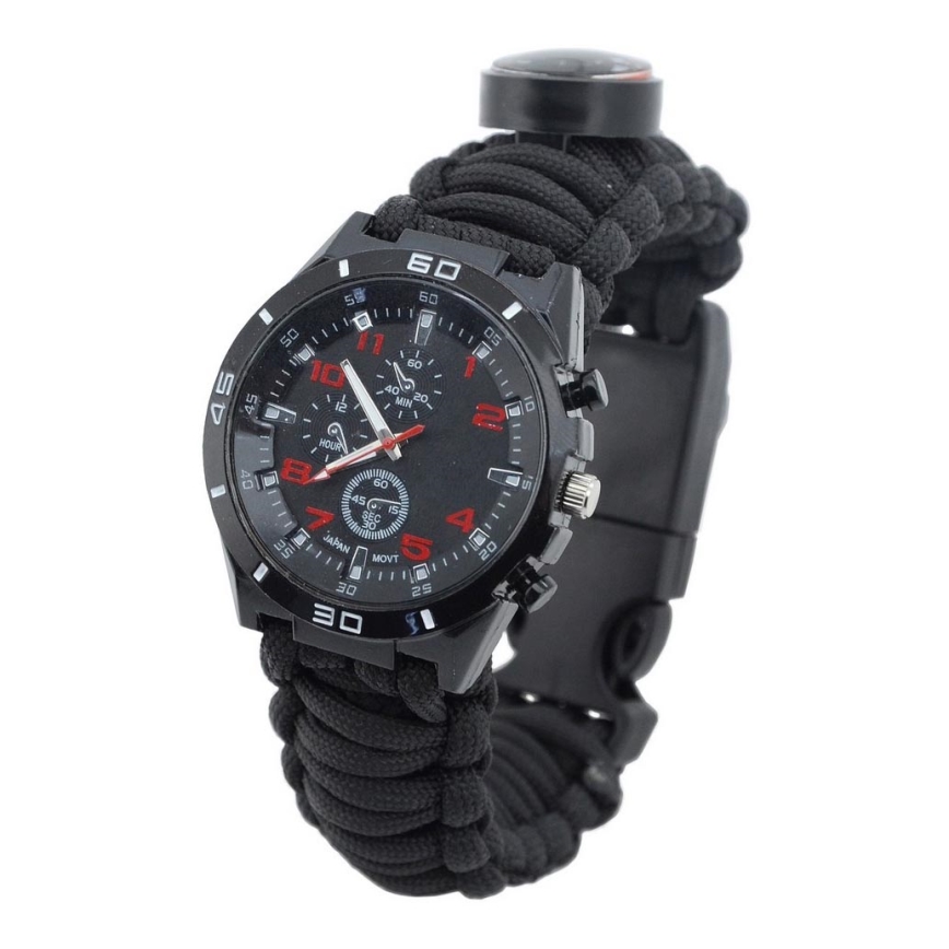 Montre multifonction avec boussole et thermomètre noire