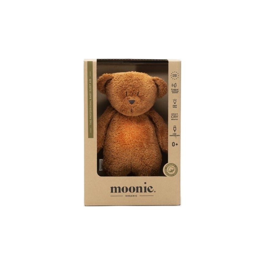 Moonie - Lekker knuffelen met een melodietje en lichtje Kleine beer 2.0 organic caramel