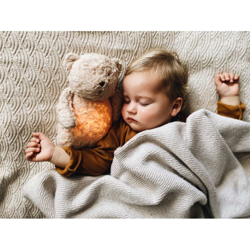 Moonie - Lekker knuffelen met een melodietje en lichtje Kleine beer 2.0 organic grijs