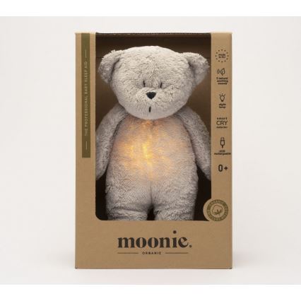Moonie - Lekker knuffelen met een melodietje en lichtje Kleine beer 2.0 organic grijs