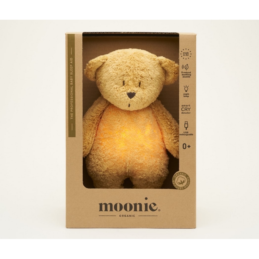 Moonie - Lekker knuffelen met een melodietje en lichtje Kleine beer 2.0 organic honing strips