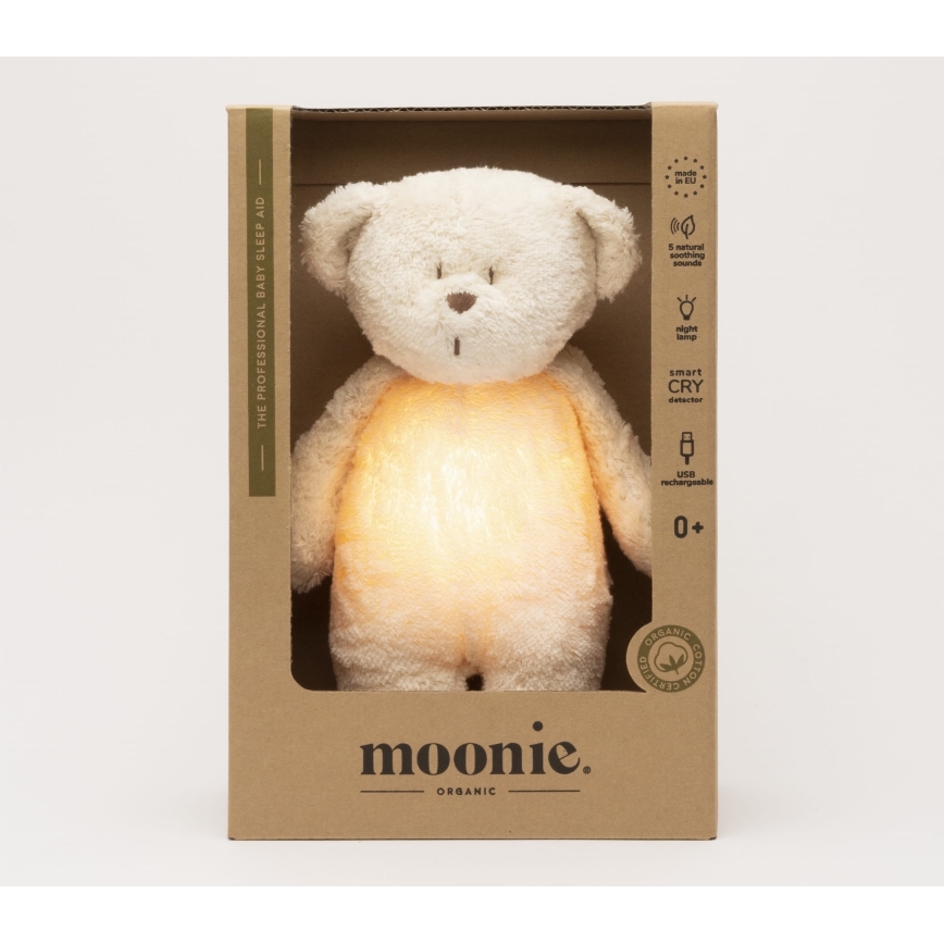 Moonie - Lekker knuffelen met een melodietje en lichtje Kleine beer 2.0 organic polar