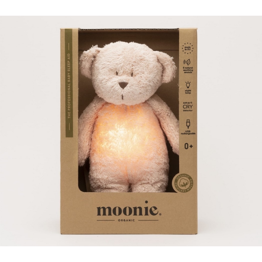 Moonie - Lekker knuffelen met een melodietje en lichtje Kleine beer 2.0 organic roze
