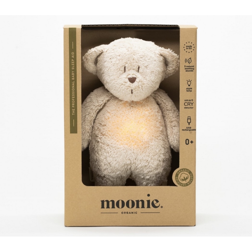 Moonie - Lekker knuffelen met een melodietje en lichtje Kleine beer 2.0 organic zand
