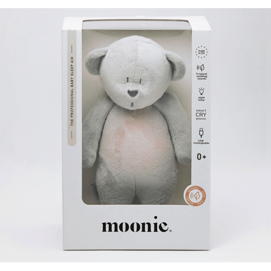 Moonie - Lekker knuffelen met een melodietje en lichtje Kleine beer 2.0 zilver