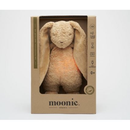 Moonie - Lekker knuffelen met een melodietje en lichtje konijntje 2.0 organic cappuccino