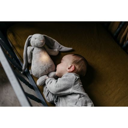 Moonie - Lekker knuffelen met een melodietje en lichtje konijntje 2.0 organic grijs