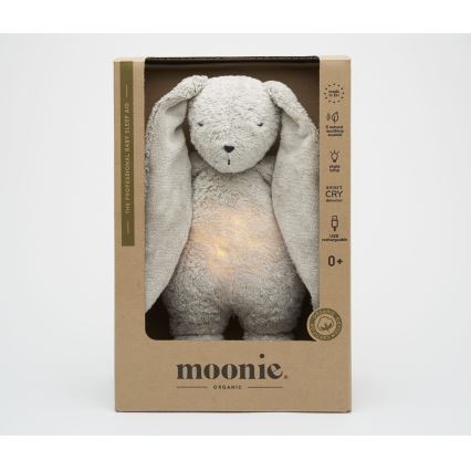 Moonie - Lekker knuffelen met een melodietje en lichtje konijntje 2.0 organic grijs