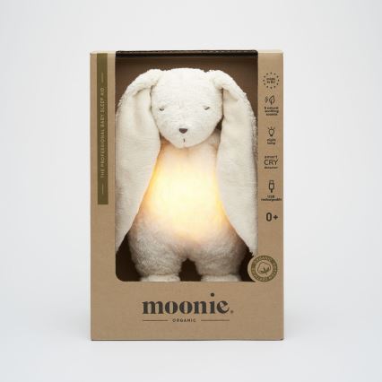 Moonie - Lekker knuffelen met een melodietje en lichtje konijntje organic polar natur