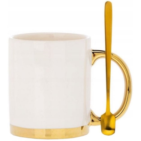 Mug avec cuillère LANA crème/doré
