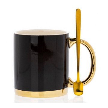 Mug avec cuillère LANA noir/doré