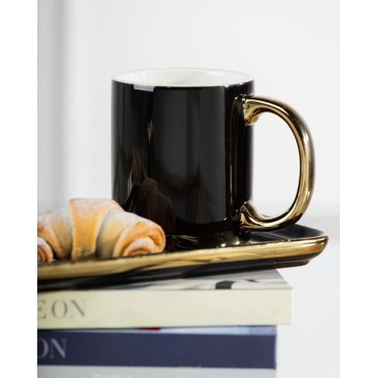 Mug avec cuillère LANA noir/doré