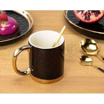 Mug avec cuillère LANA noir/doré