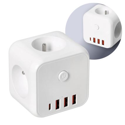 Multi-prise avec interrupteur LINEA 3x230V + 4xUSB A/C blanc