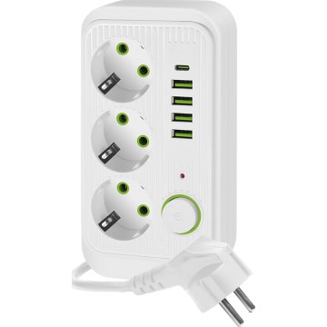 Multi-prise avec interrupteur LINEA 3x230V + 5xUSB A/C SCHUKO 3 m blanc