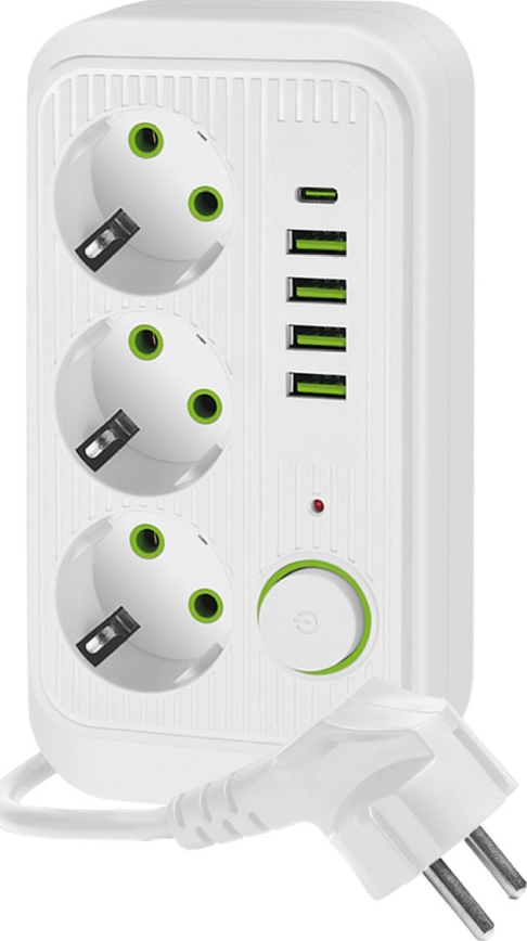 Multi-prise avec interrupteur LINEA 3x230V + 5xUSB A/C SCHUKO 3 m blanc