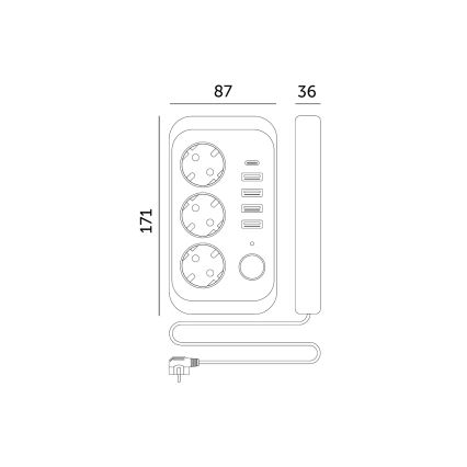 Multi-prise avec interrupteur LINEA 3x230V + 5xUSB A/C SCHUKO 3 m blanc