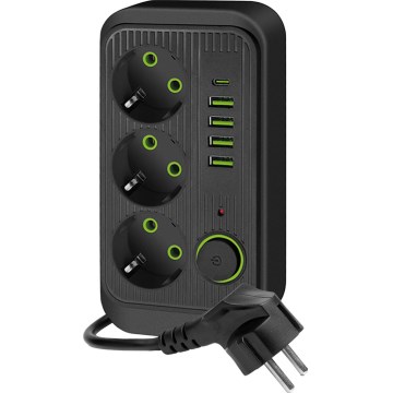 Multi-prise avec interrupteur LINEA 3x230V + 5xUSB A/C SCHUKO 5 m noir