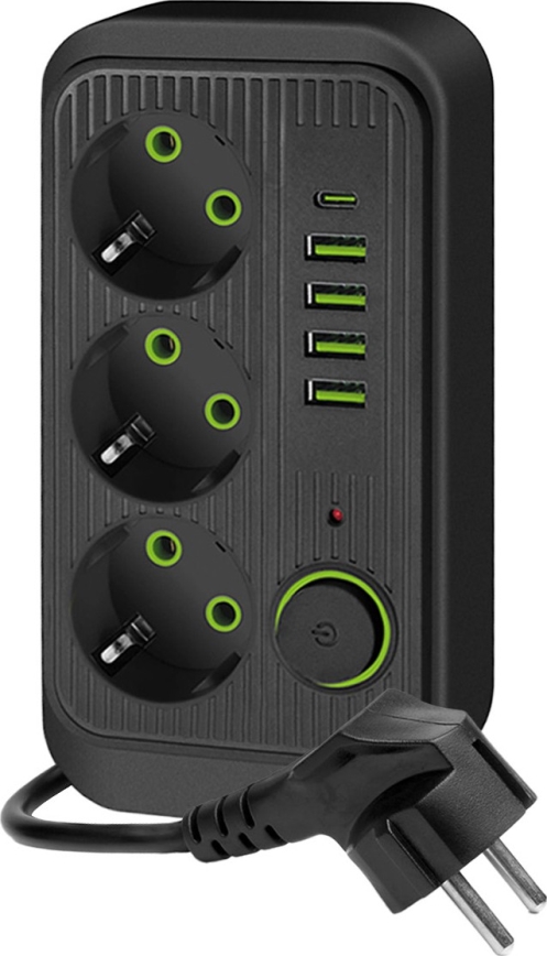 Multi-prise avec interrupteur LINEA 3x230V + 5xUSB A/C SCHUKO 5 m noir