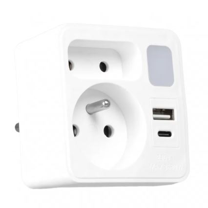 Bloc multiprise 2 prises + USB-C + USB-A avec éclairage LED 0,5W/230V 3000K