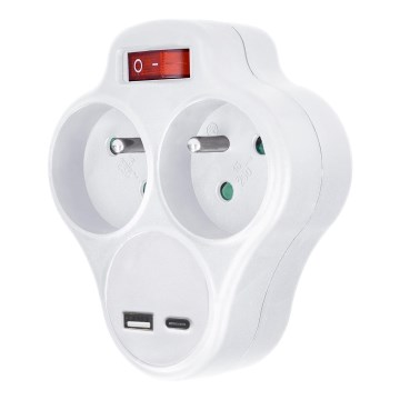 Multiprise avec chargeur USB A+C et interrupteur 2x10A blanc