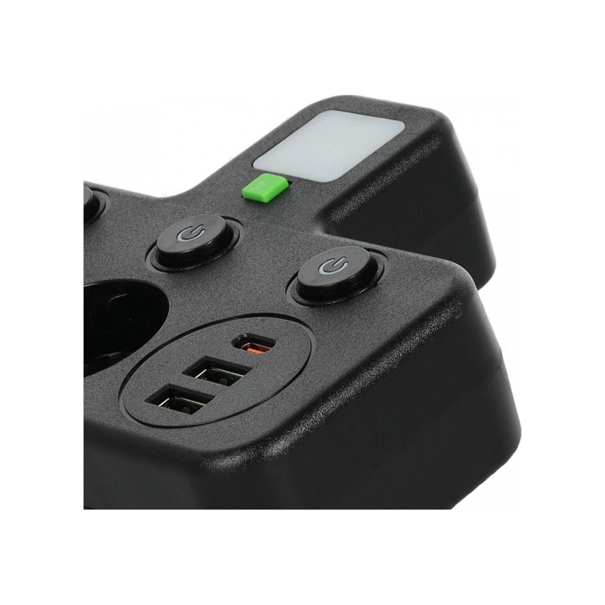 Multiprise avec interrupteur et éclairage LED LINEA PRO 2Z + 3xUSB A/C SCHUKO 4000K noire