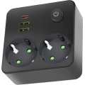Multiprise avec interrupteur LINEA 2x 230 V + 3x USB A/C, prises SCHUKO, noire