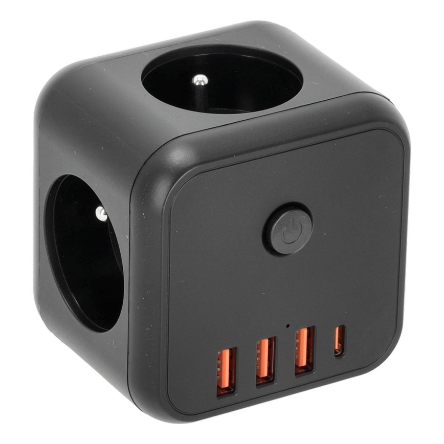 Multiprise avec interrupteur LINEA 3x230V + 4xUSB A/C noir