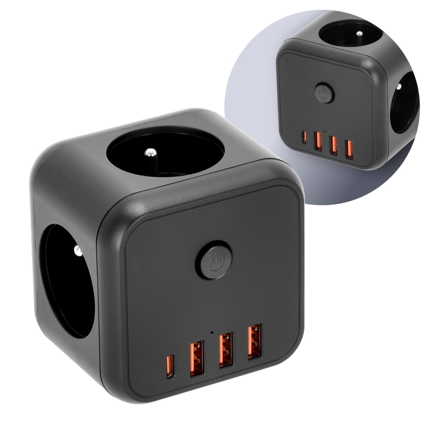 Multiprise avec interrupteur LINEA 3x230V + 4xUSB A/C noir