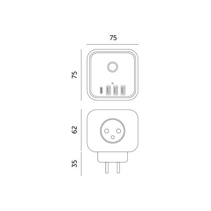 Multiprise avec interrupteur LINEA 3x230V + 4xUSB A/C noir