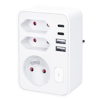 Multiprise blanche 1x 16 A + 2x 2,5 A avec chargeur USB 2 ports (A + C)