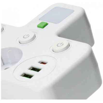 Multiprise avec interrupteur et éclairage LED LINEA PRO 2 prises SCHUKO + 3x USB A/C 4000K blanche
