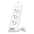 Multiprise LINEA PRO avec interrupteur — 3×230 V, 3×USB‑A, 1×USB‑C, prise SCHUKO, câble 1,5 m, blanc