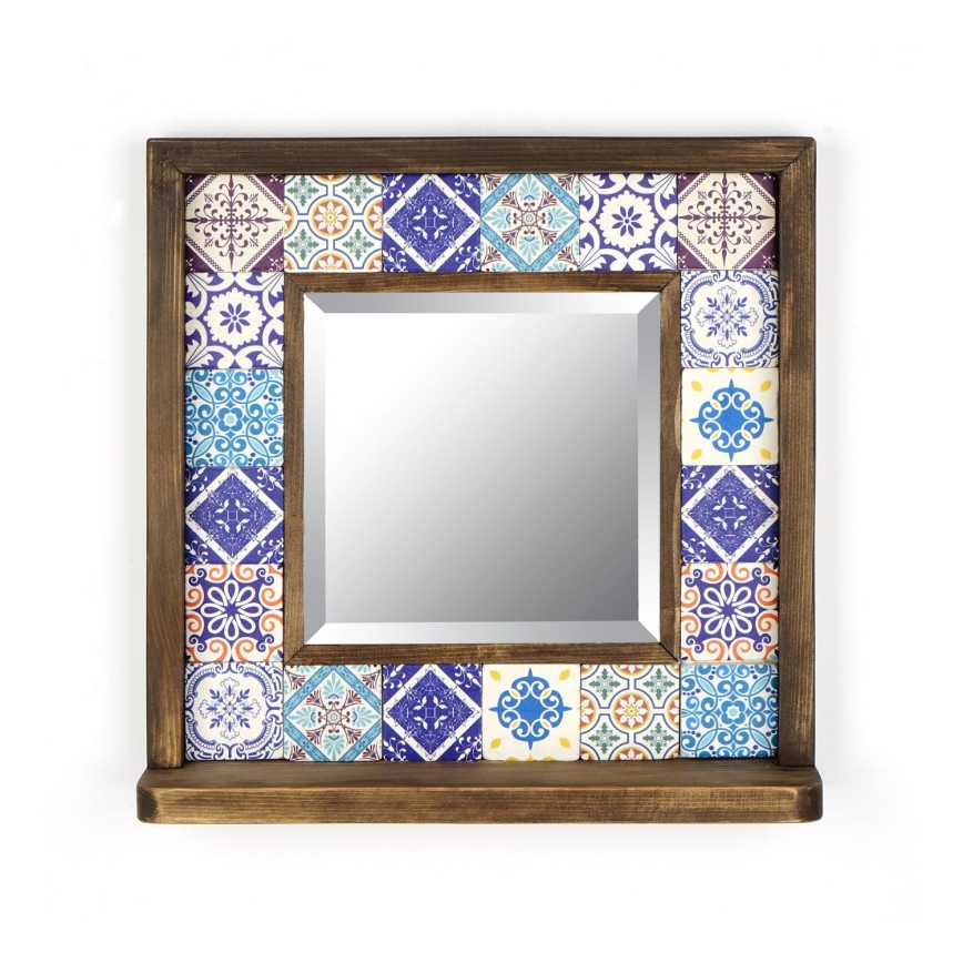 muur spiegel 33x32,5 cm grenen/blauw