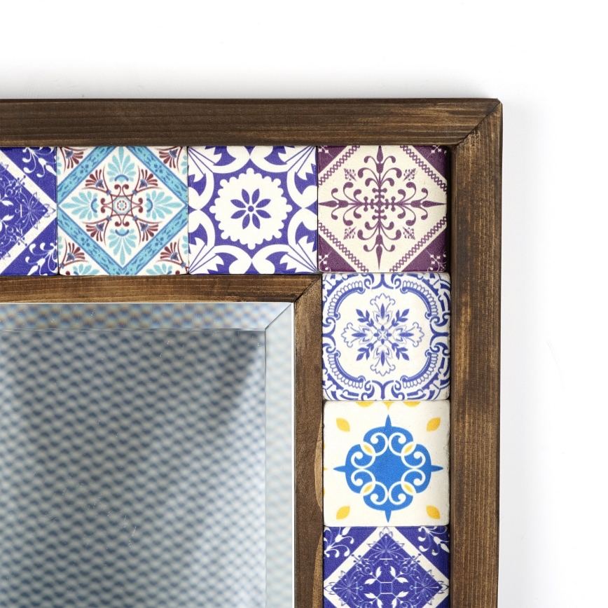 muur spiegel 33x32,5 cm grenen/blauw