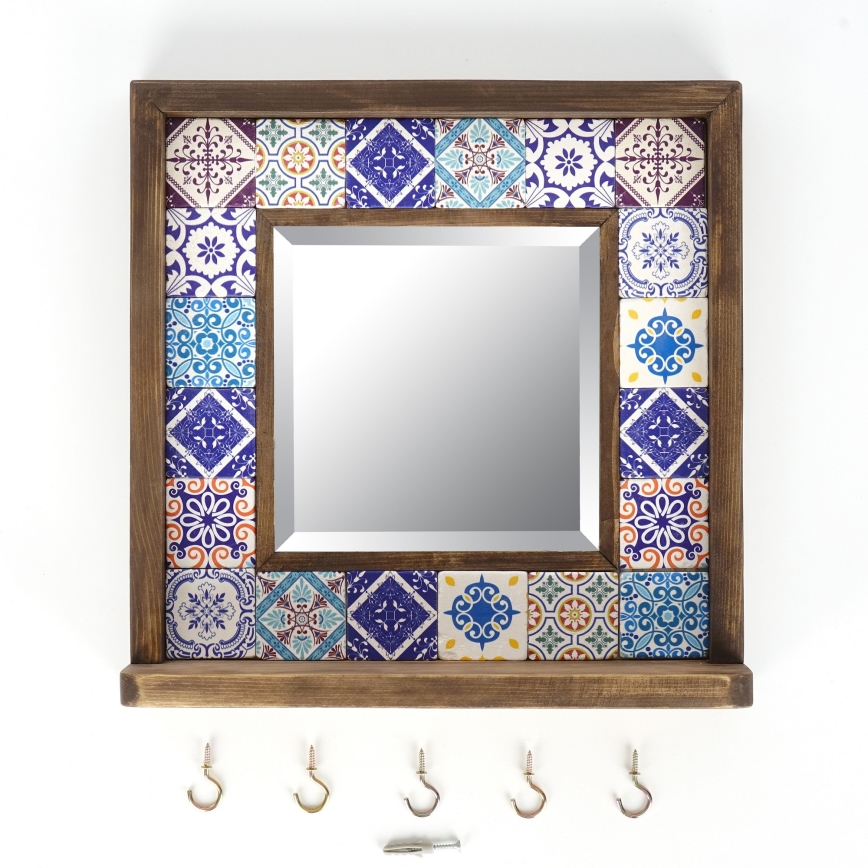 muur spiegel 33x32,5 cm grenen/blauw