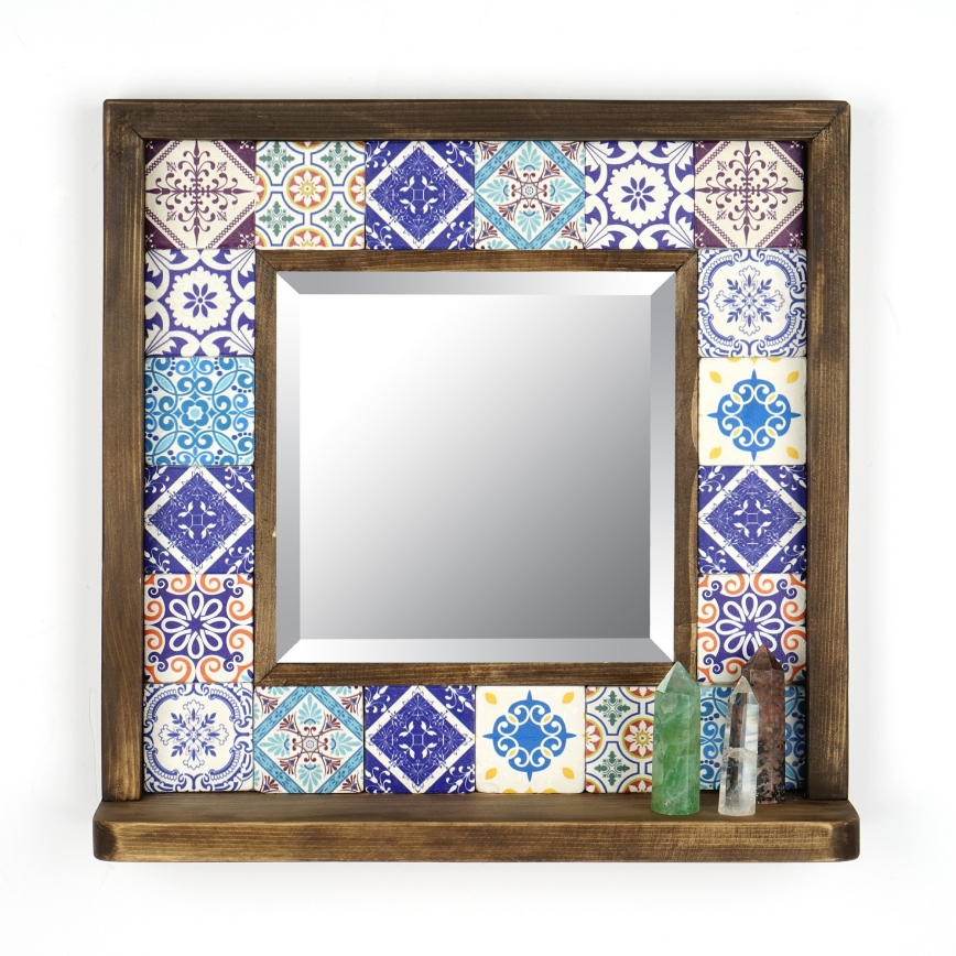 muur spiegel 33x32,5 cm grenen/blauw