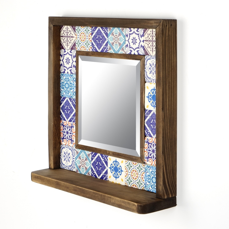 muur spiegel 33x32,5 cm grenen/blauw